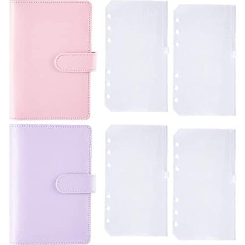 A6 PU Leather Binder Sleeve with 6 Pieces A6 Binder Bag Loose Leaf Bag 6 Buckle Cash Budget Envelope System