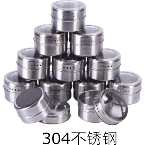 Magnetic Spice Jar stainless steel seasoning pot set household seasoning bottle cup magnetic tank kitchen tools with Stickers