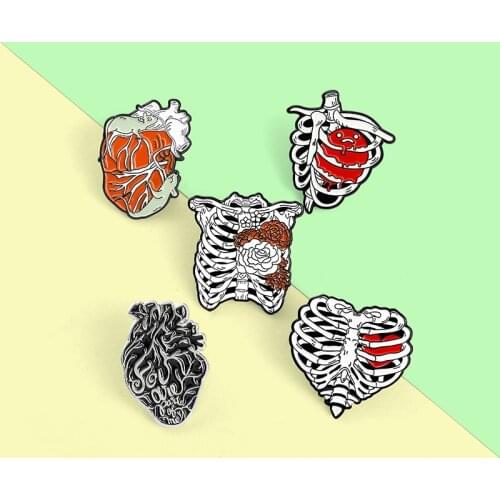 Medical Anatomy Heart Enamel Lapel Pins Melting Flowers Brooches Backpack Interesting Accessories for Men Women Custom Jewelry