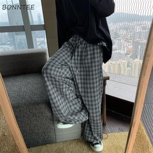 Pants Women Plaid Vintage Oversize Couple Streetwear Harajuku All-match Trendy Wide Leg Leisure Popular College Female Spring