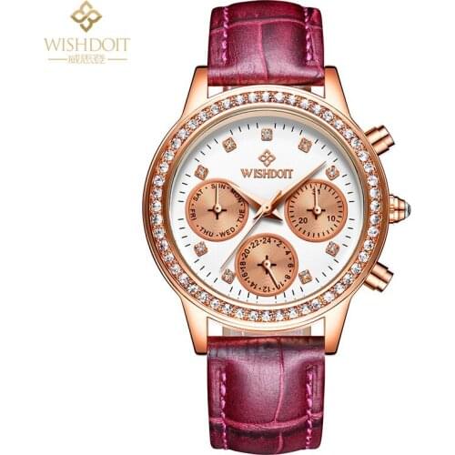 WISHDOIT Brand Ladies Elegant High-end Watches waterproof Quartz Luxury Female Leather Watch Girl Reloj Mujer