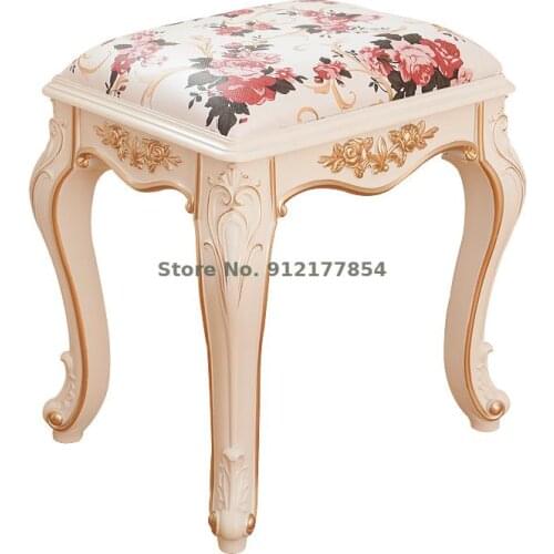 European style dressing stool simple imitation solid wood pastoral manicure dressing table chair modern shoe changing stool bedr