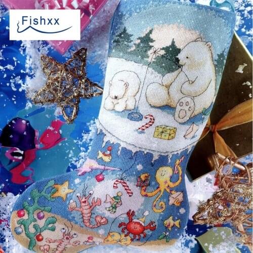 European magazine Fishxx Cross Stitch Kit Crazy104-2 snow Christmas socks living room ornaments hand DIY embroidery