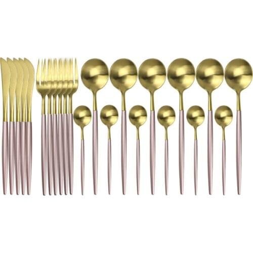 Hot Sale 24Piece Pink Gold Dinner Set Cutlery Knives Forks Spoons Western Dinnerware Stainless Steel Home Party Tableware Set