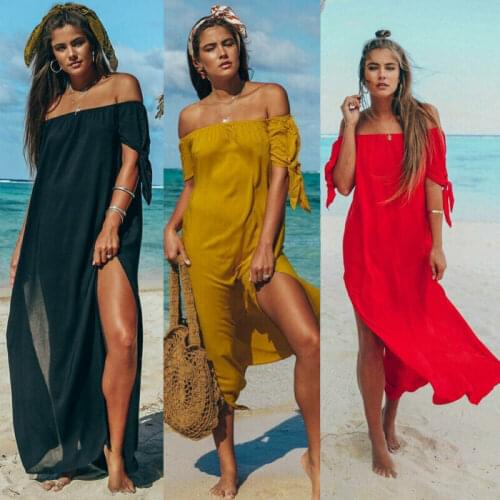 Hirigin 2021 Womens Long Maxi Transparent Summer Dress Beach Long Split Dresses Off Shoulder Bikini Cover Up Swimwear Beachwear
