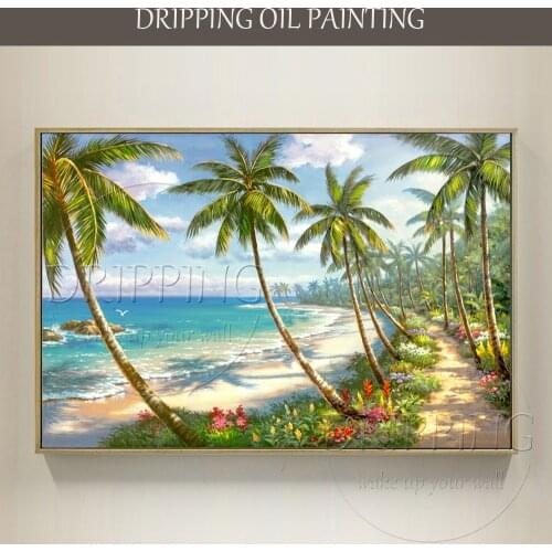 Artist Hand-painted High Quality Canvas Modern Wall Art Landscape Oil Painting Summer Seaside Beach Palm Tree Oil Painting