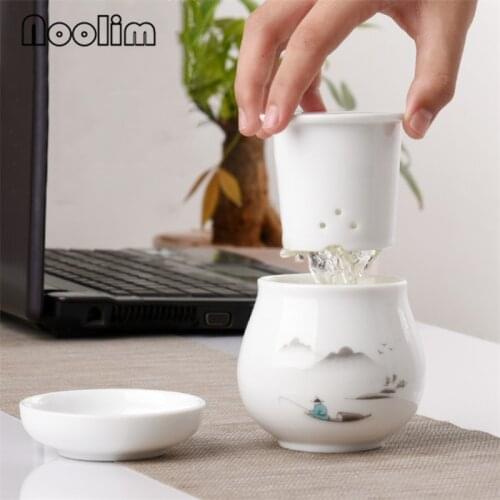 Ceramic Hand Painted Filter Teapot White Porcelain Office Teacup Kung Fu Drinkware Portable Tea Set Including 1 Pot + 1 Cup