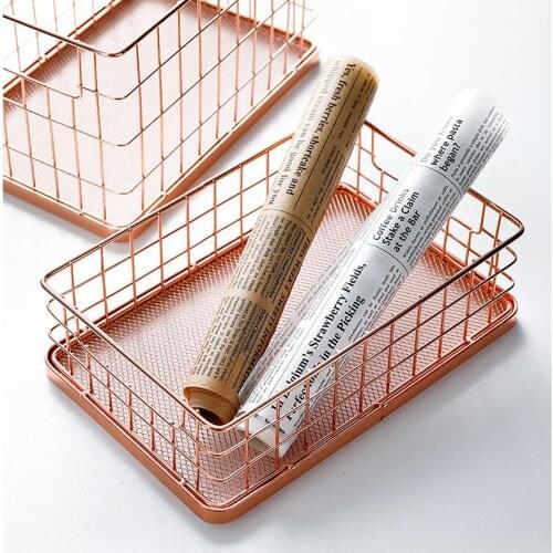 Rose Gold Metal Storage Basket Nordic Bath Towel Cosmetics Organizer Baskets Stackable Sundries Finishing Frame Chic Iron Basket
