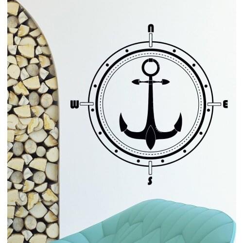 Wall Decal Wind Rose Anchor Compass Wall Sticker Travel Geography Decoration Sea Compass Wall Mural Anchor Style Poster AY898