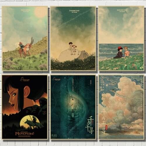 Jun Miyazaki Spirited Away Totoro Kraft Paper Poster Bar Home Decor Poster Decorative Painting Wall Sticker