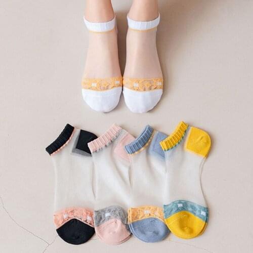 Women Casual Socks Spring New Girl Color Women Fashion AnkleThin Socks For Woman Breathable Transparent Korean Style Flower Girl