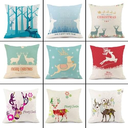 New Christmas Elk Pillow Cover Cotton Linen Throw Pillow Cushion Printing Living Room Sofa Decoration Gift Pink Home Decor