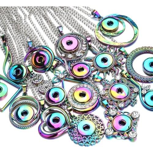 New Colorful Snap Button Necklace Jewelry Rhinestone Metal Snap Pendant Necklace for Women Fit 20MM 18mm Snap Buttons Jewelry