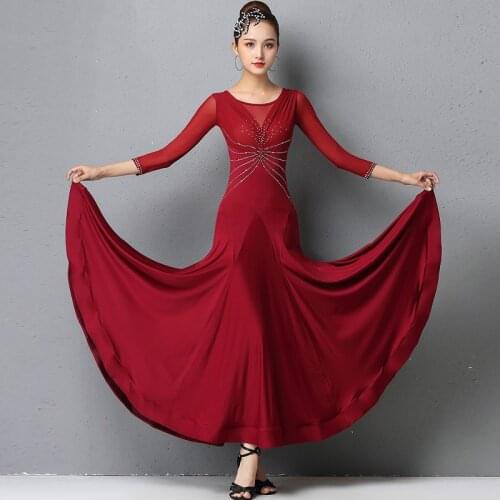 New Modern Dance Competition Dresses For Women Adult Shiny Rhinestone Clothes Ballroom Dance Stage Performance Costumes DQL4611