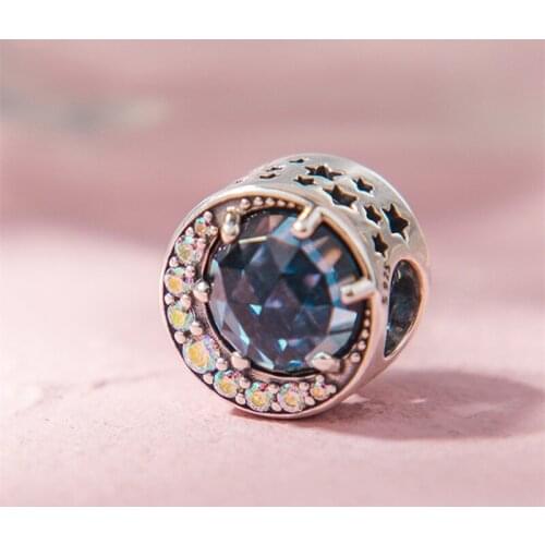 New Winter Moon & Night Sky blue Charm 925 Sterling Silver Pendants Charms Beads Fit Bracelets DIY Women Christmas Gift Jewelry