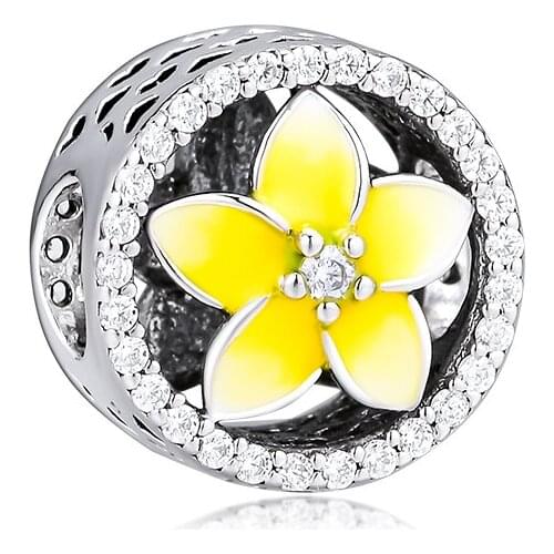 Fits for Pandora Charms Bracelets Floral Beads with Pale Yellow Enamel 100% 925 Sterling Silver Jewelry Free Shipping