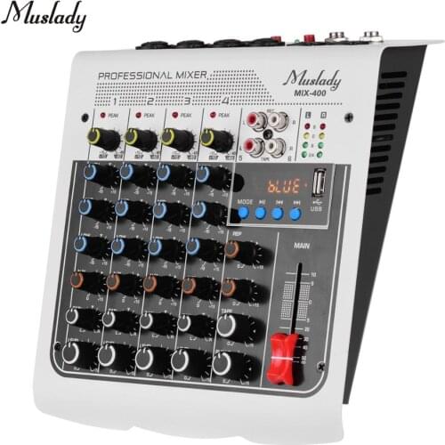 Muslady MIX-400 Professional 6-Channel Audio Mixer Mixing Console 3-Band EQ with Reverb Delay Effects +48V Phantom Power