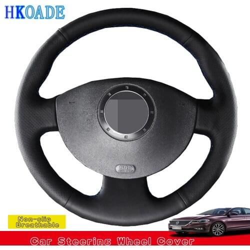 DIY Hand-stitched Black Genuine Leather Car Steering Wheel Cover For Renault Megane 2 2003-2008 Kangoo 2008-2012 Scenic
