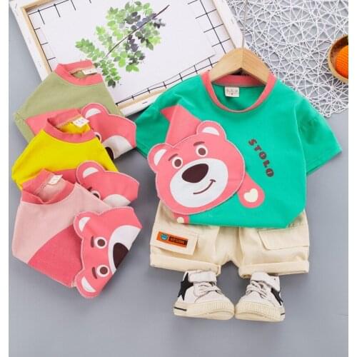 Summer Children Casual Clothing Baby Boy Girls Cartoon Bear Sport T Shirt Shorts 2Pcs/Sets Kids Infant Clothes Toddler Tracksuit