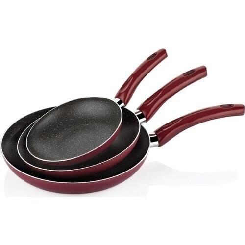 Roast is Traditionally Egg Tavaı Pancakes and Crepe Tabası Red Berry Rose Papilla 3'lü 18-22-26 cm Diameter Pan Set