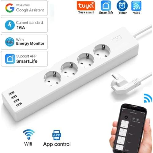 WiFi Smart Power Strip EU Surge Protector with AC Socket 4 USB Socket Smart Home Control Works With Alexa Google Assistant
