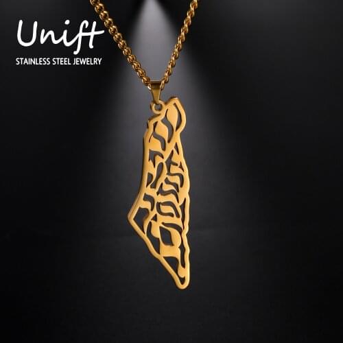 Unift Hollow Israel and Palestine Map Necklace Stainless Steel Pendant Men Women Accessories Fashion Jewelry Gold Silver Color