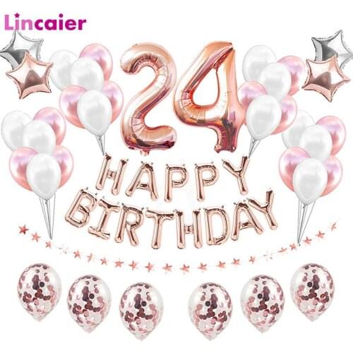 38pcs Number 24 Birthday Balloons 24th Happy Birthday 24 Years Old Party Decorations Man Woman 42th 42 Years Birthday Supplies
