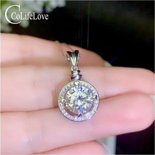 CoLife Jewelry 925 Silver Round Moissanite Pendant for Wedding 0.5ct to 3ct Real Moissanite Jewelry Fashion 925 Silver Pendant