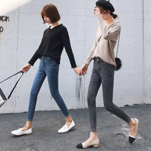 Women Elastic High Waist Skinny Jeans Female Stretch Denim Ankle Length Pants