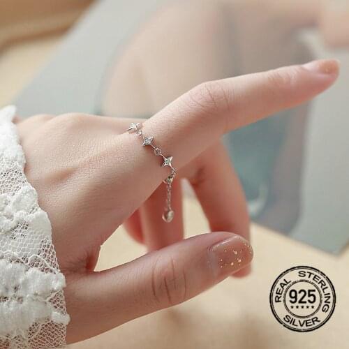 Fashion Chain Rings For Women Adjustable Star Zircon Small Round Pendant Sweet Temperament Creativity Personality Jewelry Gifts