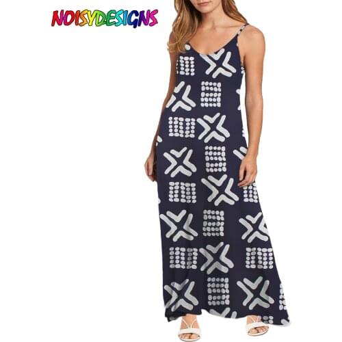 NOISYDESIGNS Fashion Loose Dresses For Women Sling Sleeveless Ankara Prints Personality Dress Ladies Long Dresess Mujer Blue
