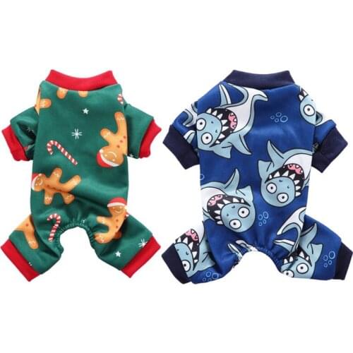Winter Dog Clothes Cartoon Animal Printed Dog Christmas Costume Jumpsuit Fleece Pajamas For Small Puppy Coat Pet Clothing