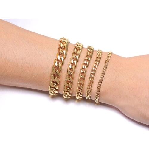 Modyle Gold Chunky Curb Chain Bracelet for Men Stainless Steel Curban Link Chain Wristband Classic Punk Vintage Jewelry Gifts