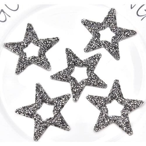3D star Sparkling Black rock diamond fancy crystal rhinestone patches transfer shoes/hats/bags applique iron on motif