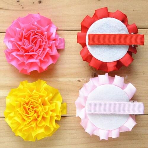 40 pcs/lot , Ruffled Ribbon Flower on Fully Lined Non-Slip Alligator Clip