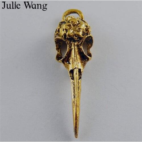 Julie Wang 5pcs Alloy Skull Bird Beak Pendants Antique Gold Charms DIY Necklace Bracelet Findings Jewelry Making Accessory