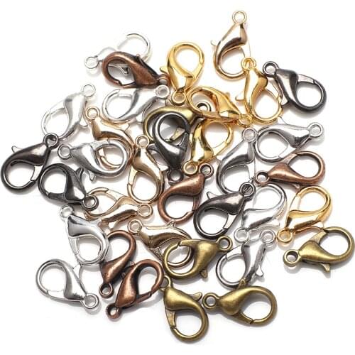 50pcs 5x10/6x12/8x14m Metal Lobster Clasps for Bracelets Hooks Chain Closure Findings Accessories for Jewelry Making Wholesale