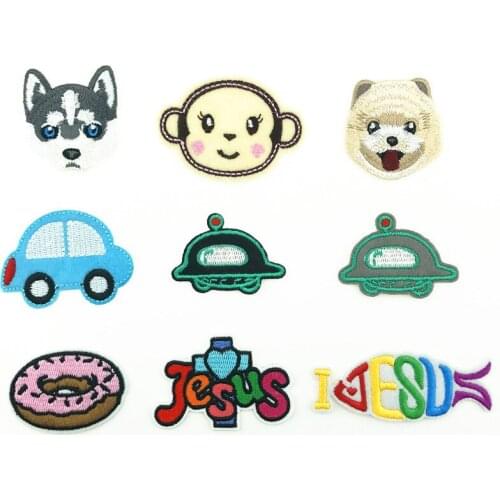 50pcs/lot Embroidery Patches Letter Donuts Dog Car Fish Cross Jesus Heart Animal Kid Clothing Decoration Creative DIY Wholesale