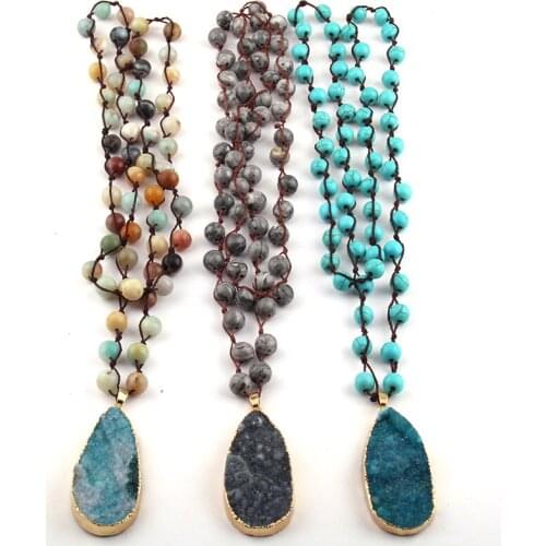 Free Shipping Bohemian Tribal Jewelry Fashion Natural Semi Precious Stones Druzy Drop Pendant Necklaces