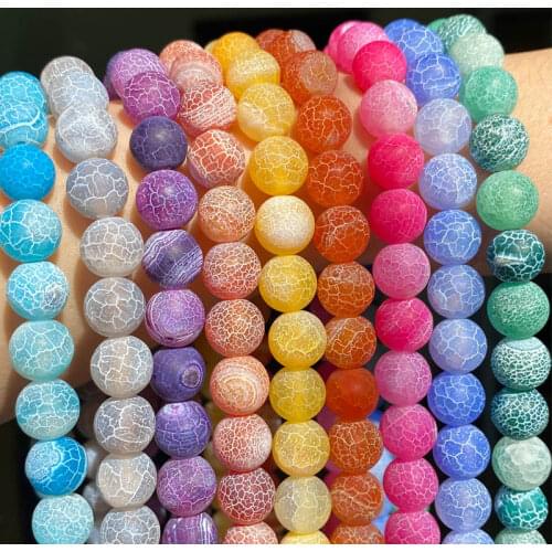 Natural Coloful Frost Cracked Agates Stone Beads Round Loose Spacer Beads For Jewelry Making DIY Bracelet Handmade 4/6/8/10/12mm
