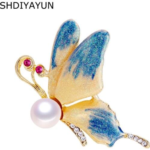SHDIYAYUN New Pearl Brooch Natural Freshwater Pearl Frosted Butterfly Brooch Simple Pins for Women Jewelry Women Dropshipping