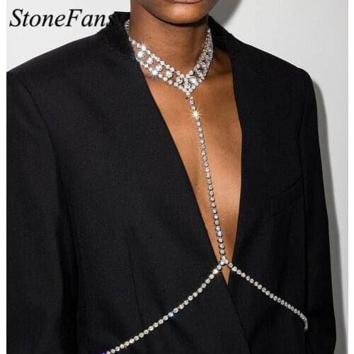 Stonefans New Big Rhinestone Bikini Harness Necklace Sexy Bra Beach Jewellry Crystal Belly Waist Chain Women Shining Body Chain