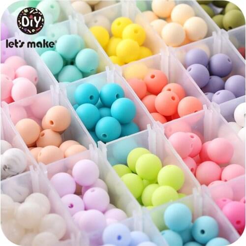 Lets Make Food Grade 20Pc Silicone Beads Teether Mini Heart Bracelet DIY Jewelry Baby Teether Round Beads 12mm Baby Teether Toy