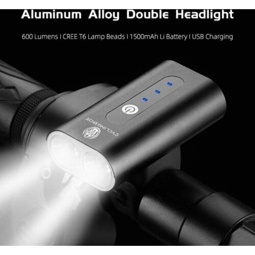 Aluminum Alloy Double-headed Bike Headlights Can Be Rotated 360 ° Bracket USB Portable Charging Lights Travel Equipment