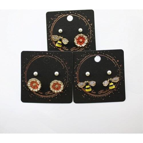 Enamel Style bee collecting honey Imitation pearls stones fashion cute 2 pieces set of combination stud earrings