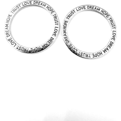 10pcs Ring with hope dream trust love charms pendant 35mm antique silver ornament accessories jewelry making base material