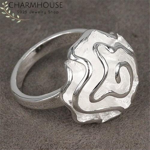Pure 925 Silver Rings For Women Rose Flower Finger Ring Size 6/7/8/9# Wedding Band Fashion Jewelry Accessories Bague Anillo