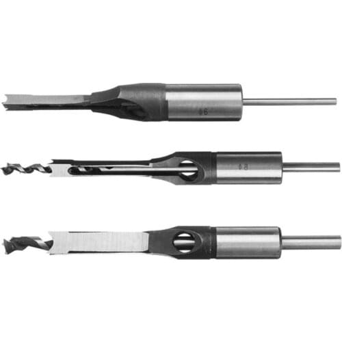 3Pcs 6/8/12.5mm Square Hole Drill Bit Woodworking Hole Saw Mortising Chisel Drill Bit Tool Counter Sink Drill Bit Set