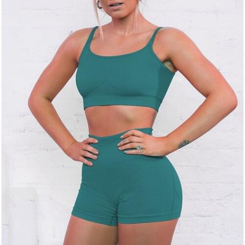 Summer Seamless Fitness Suit Women Push-Up Sports Bra High Waist Shorts Yoga Set 2pcs Gym Clothing Workout Sportswear