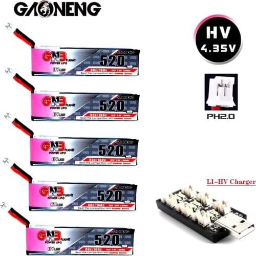GNB Max 160C HV Lipo Battery + Charger 3.8V 520mAh 1S 4.35V With PH2.0 Plug For Emax Tinyhawk Kingkong LDARC TINY7 RC Parts